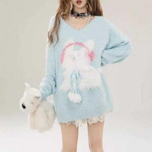 2024 Autumn and Winter Women's New Arrival Sling Hanging Neck Sweet Girl Cute Cat Embroidered Knitted Sweater