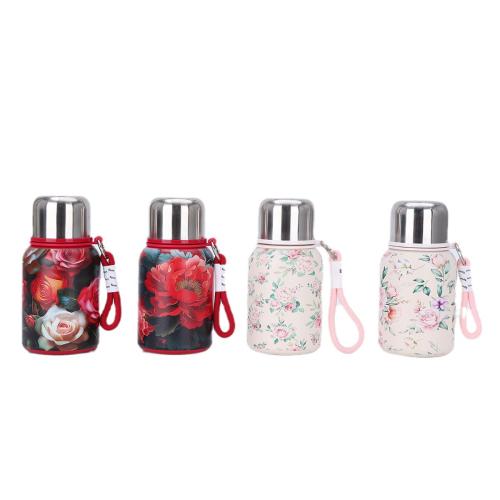 Retro Hustle Large Capacity Thermos Creative Rose Pattern Water Cup Outdoor Portable Lanyard Braised Bubble Cup