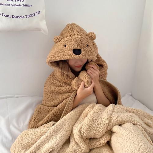 Autumn and Winter new warm thickened cloak office lunch break blanket cartoon bear student shawl Cape