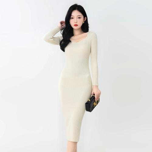 Retro square collar slim-fit knitted waist-tight dress fashion bottoming sweater skirt