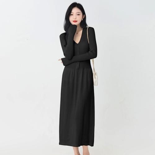 Elegant V-neck tight waist bottoming knitted dress autumn and winter inner sweater skirt