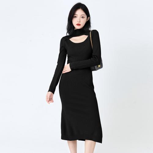 Elegant hollow knitted dress autumn and winter new sense niche skirt