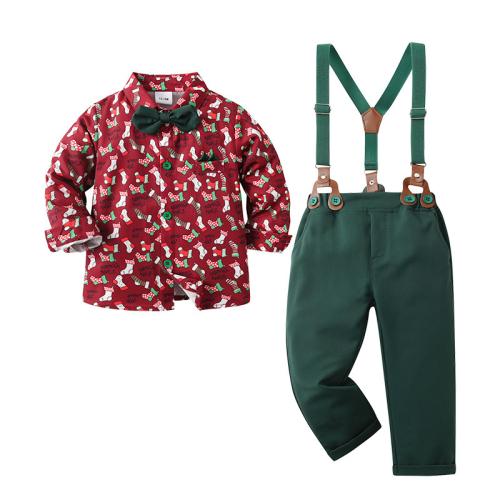 Christmas baby suspenders two-piece children's clothes boys Christmas performance boys suit