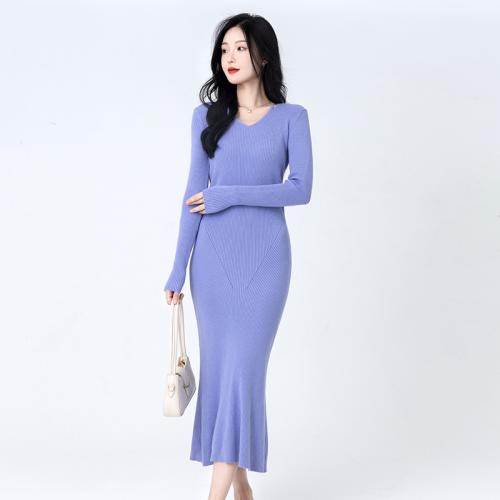 Elegant gentle style knitted dress autumn and winter women's slim fit inner sheath sweater skirt