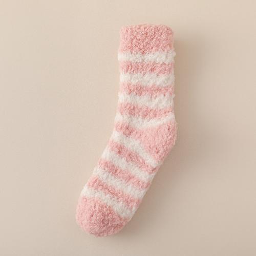 Striped coral fleece socks women's autumn and winter thickened warm floor socks home adult sleeping special sleep socks