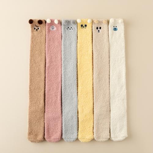 Autumn and winter knee-length coral floor socks cartoon sleep long tube warm plush cute high tube