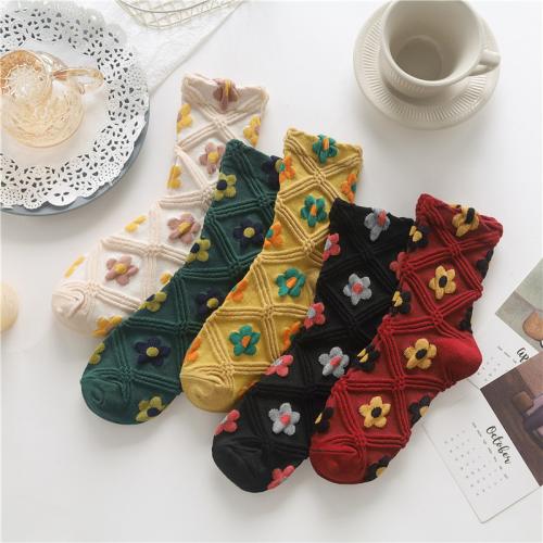 Women's Mid-length stockings trendy elegant style small flower cotton socks