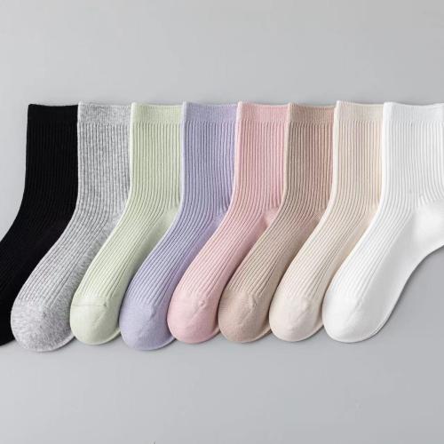 Women's Double Needle Solid Color Middle Tube Stacked Socks Candy Color Stockings Breathable Sweat-absorbent JK Socks