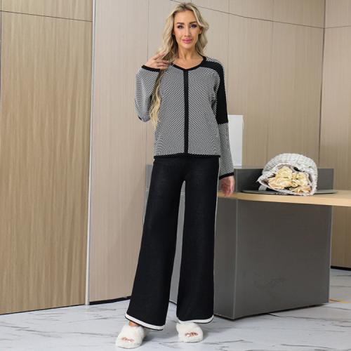 Viscose Fiber Wide Leg Trousers Women Casual Set two piece & thermal Viscose Fiber Solid Set