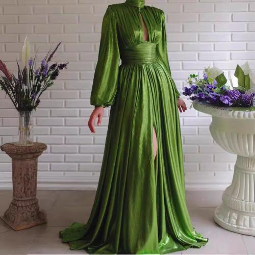 2024 Fashion Color Waist Hanging Neck Sexy Agaro Green Dress Long Dress