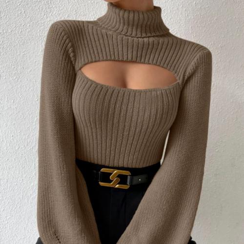 Polyester Women Sweater & hollow knitted Solid PC