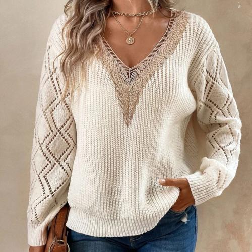 Autumn and winter Amazon V-neck sweater solid color loose casual pullover long sleeve women's sweater