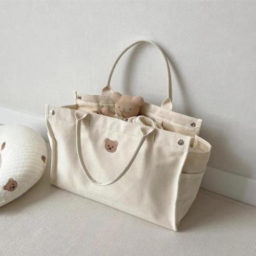 South Korea same style ins mummy bag large capacity multi-functional baby and baby portable waterproof embroidered bear canvas bag