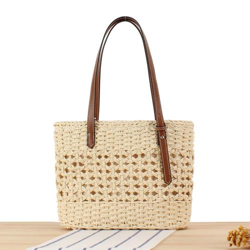 French style large capacity straw bag beach vacation solid color all-match tote bag