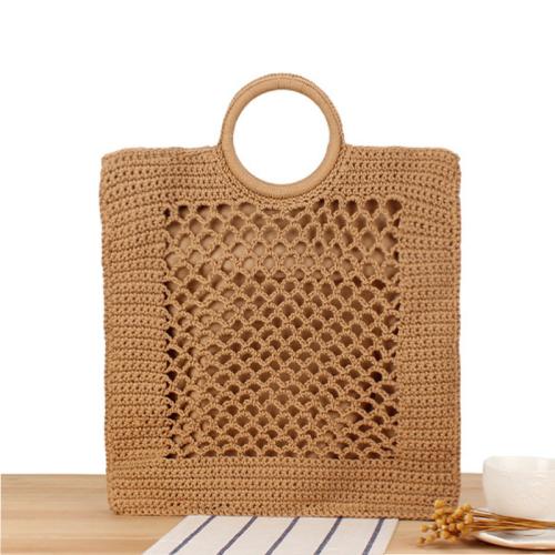 Solid color hand-held woven bag trendy women's handmade cotton rope beach bag