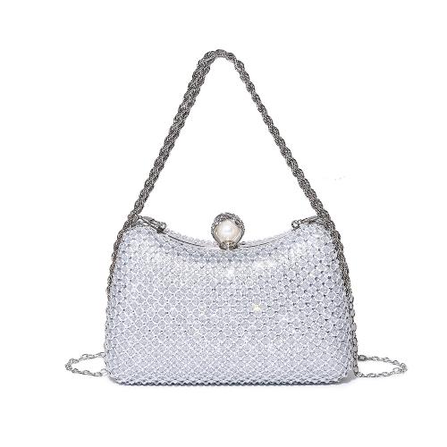 Fashion mesh cosmetic bag hand-held Diamond-embedded dress crossbody chain evening bag banquet