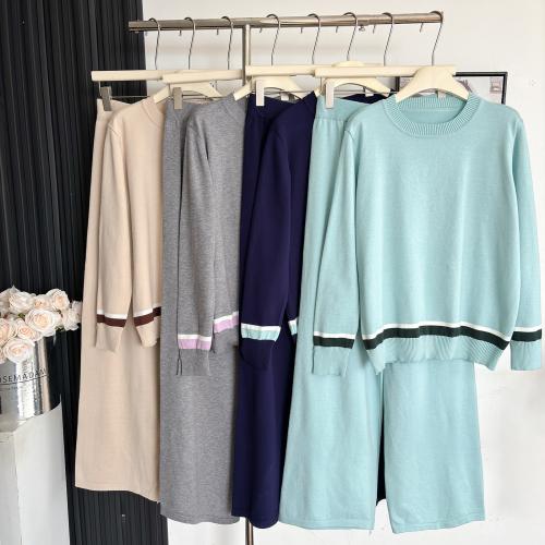 Viscose Fiber Wide Leg Trousers Women Casual Set contrast color & two piece & thermal Solid Set