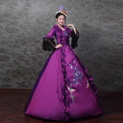 23 new purple court feast Christmas stage clothing opening dress dance dress long sleeve lace flower fairy