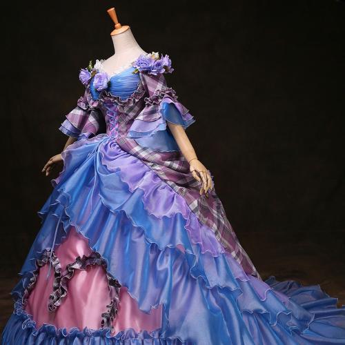 Women's British court dress European Cinderella dress performance dress luxury Queen trailing blue court dress Plaid