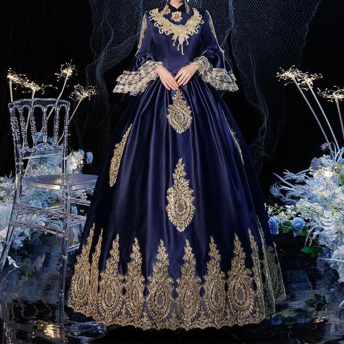 Navy blue European-style palace party performance flower performance costume stage annual meeting studio photo show girl dress