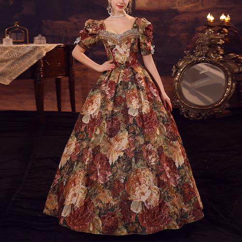 European-style Monet Oil Painting Vintage Court Style French Printed Dress Annual Meeting Drama Birthday Party Performance Dress