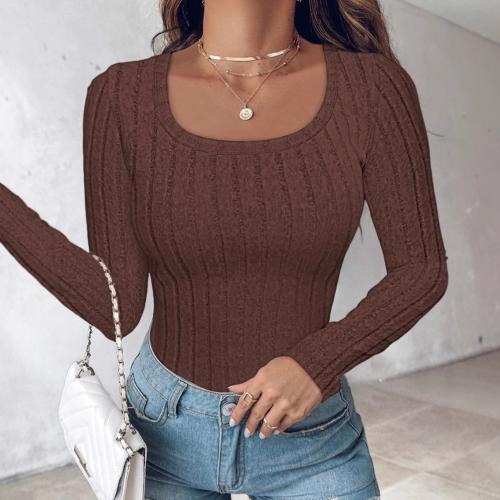 Temperament slim long sleeve solid color round neck T-shirt top women's clothing