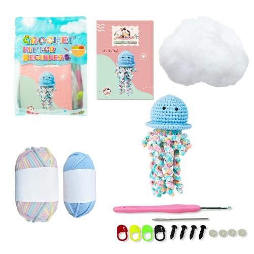 Crochet colorful jellyfish doll woven material package English manual tutorial birthday gift