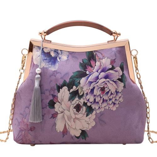 Purple elegant peony rich cheongsam bag winter New printed clip bag shoulder messenger handbag for women