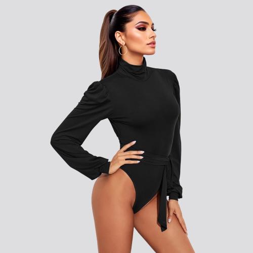 Sexy Strap Backless Solid Color Base Shirt Women's Autumn Nightclub Small High Collar Turtleneck Long Sleeve Jumpsuit