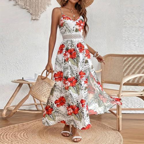 Women's New Bohemian Chiffon Printed Lace Slip Skirt Summer Blast Long dress