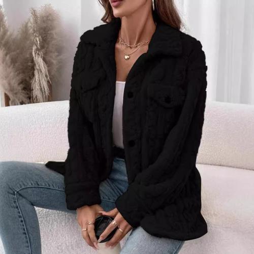 2024 winter plush water ripple button lapel casual coat women's clothing