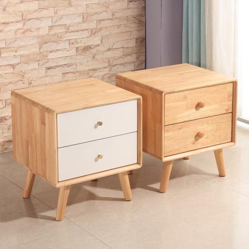 Nordic Bedside Table Solid Wood Simple Modern Mini Log Color Bedroom Double-drawer Storage Cabinet