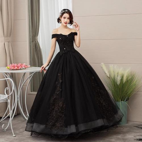 New evening dress black off-shoulder dress performance pettiskirt