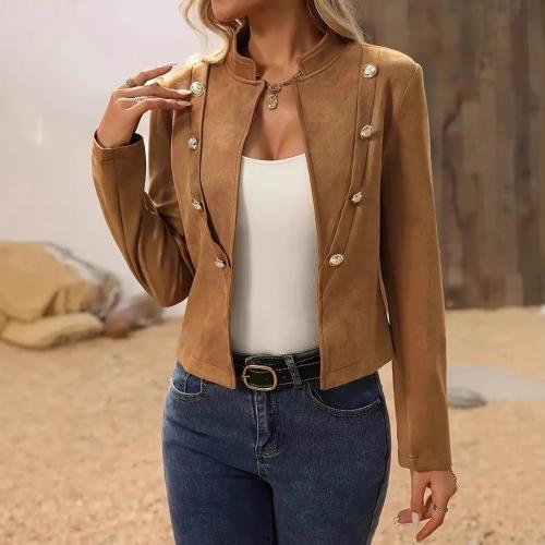 2024 autumn and winter solid color double-breasted decorative jacket vintage coat women's clothing