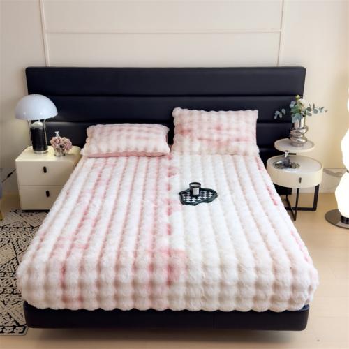 Thickened Rabbit Plush Bed Hat Single-piece Warm Winter fleece-lined Double Bed Set