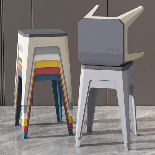 Plastic stool thickened household modern simple stackable round stool Nordic restaurant chair high stool square stool bench