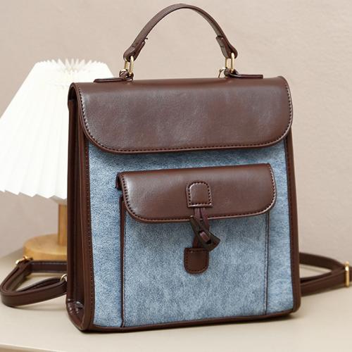 French style high-grade niche retro contrast color backpack commuter portable bag