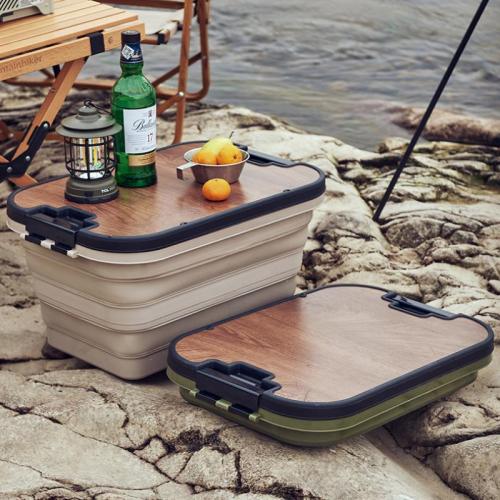 Picnic Basket Outdoor Camping Foldable Picnic Tour Wooden Cover Portable Basket Storage Box