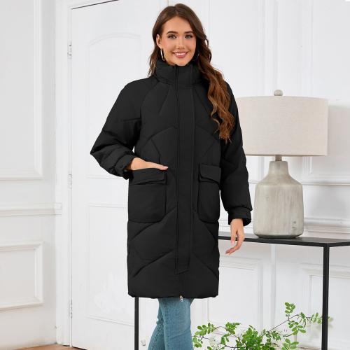 2024 Women's New Mid-length Cotton-padded Jacket Stand Collar Hat Long Sleeve Warm Slim-fit