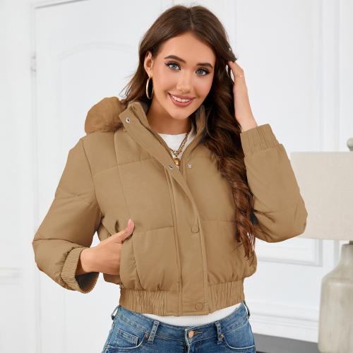 2024 Women's New Short Slim-fit High Waist Cotton-padded Jacket Casual Thickened Wool Collar fleece-lined