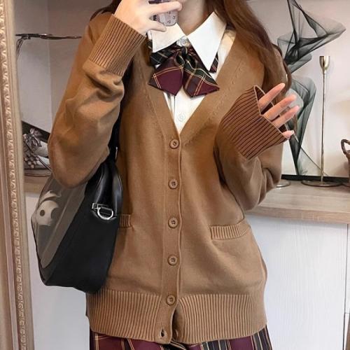 JK Uniform Autumn Japanese College Style Loose Solid Color Sweater Knitted Cardigan Thin Coat Women's Top