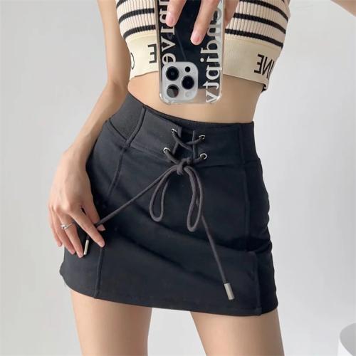 Retro high waist cross lace-up casual skirt summer new hot girl Anti-exposure patchwork A- line skirt