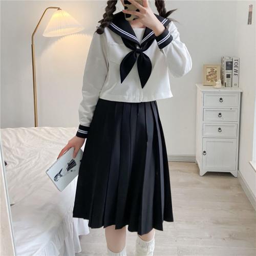 Japanese jk Uniform Skirt Black Collar Two Basic Middle Clothes Long Sleeve sailor Suit