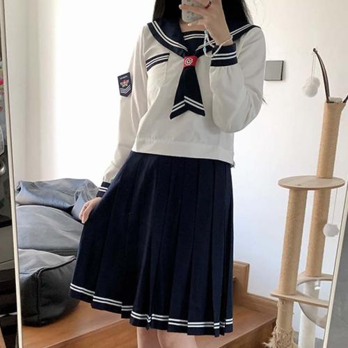 JK princess line waist sailor suit women's short sleeve summer college style blue white