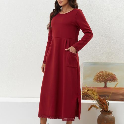 Loose plus size knitted lace dress fleece-lined sweater casual dress