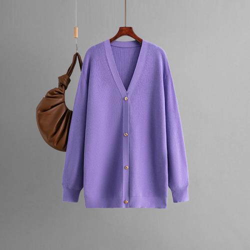 V-neck Knitted Cardigan Women's 2024 Autumn and Winter Solid Color Loose Mid-length Sweater Jacket for Women