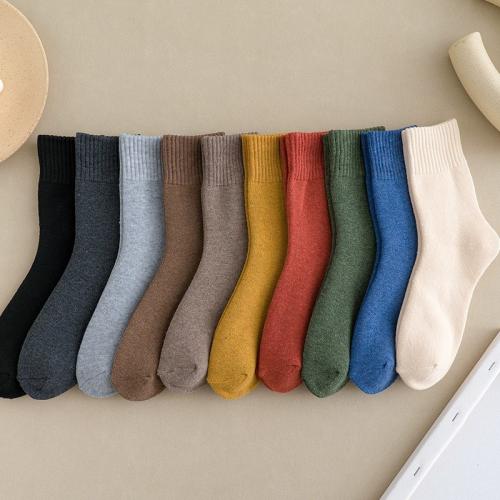 Women's Mid-calf socks solid color women's socks thickened fleece-lined warm socks