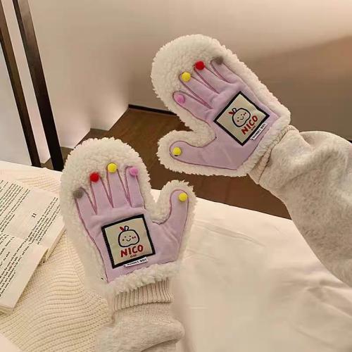 Cute Mittens Gloves Women's Winter Plush Warm fleece-lined Thickened Cold-proof Gloves