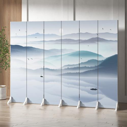 Landscape Fabric Screen Partition Living Room Entrance Blocking Office Decoration Mobile Folding Screen