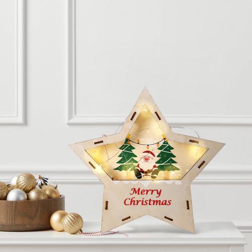 Christmas Star Ornaments Santa Claus Snowman Elk Led Light Wooden Decoration Christmas Table Decoration